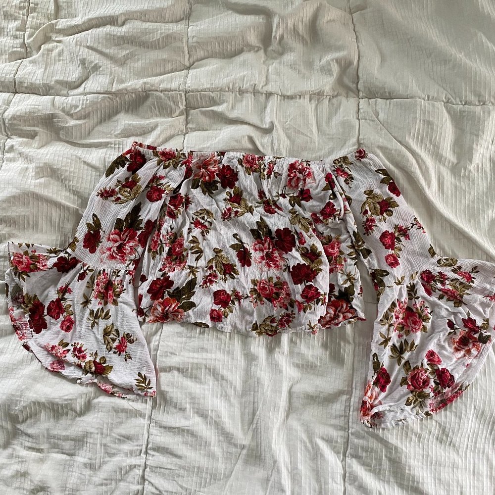 Floral Cropped Cold Shoulder Top